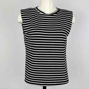 Wrapper Women's Sleeveless Top Shoulder Pads Black White Stripes Crew Neck Sz S